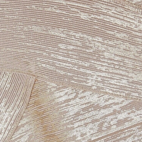 Herve Leger Criss Cross Rose Gold Foil Off The Shoulder Bandage Dress - Picture 6 of 10